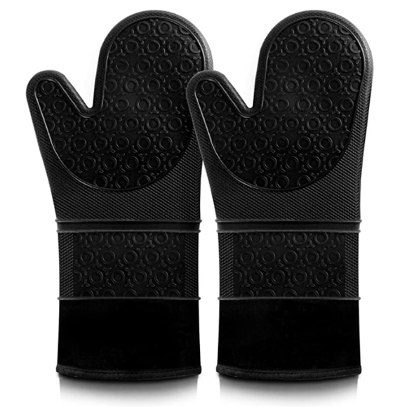 Kitchen New Extra Long Silicone Oven Mitts Heat Resistant 50f Black